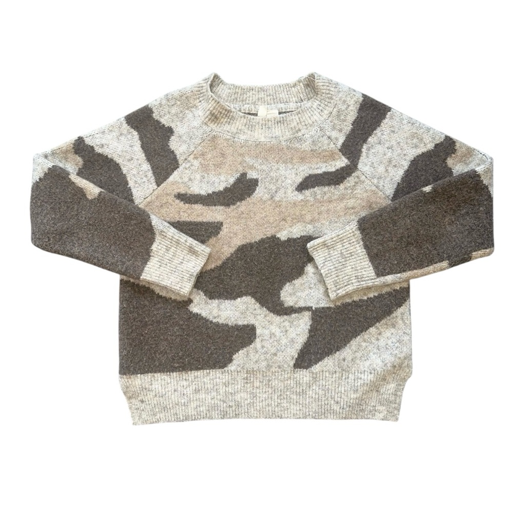 Anthropologie Moth Brown Beige Camo Print Chunky Pullover Knit Sweater Medium